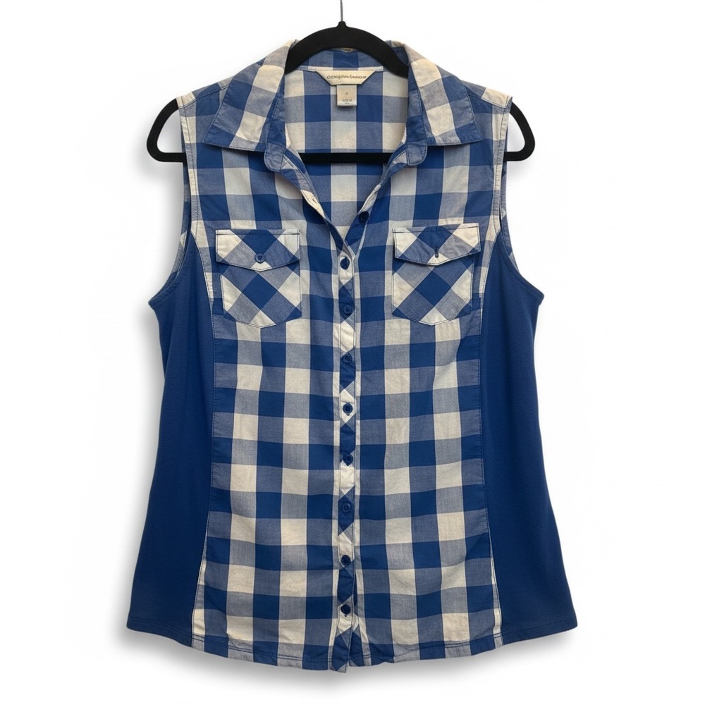 Christopher & Banks Blue Women’s cotton Checkered Button Down Shirt size M